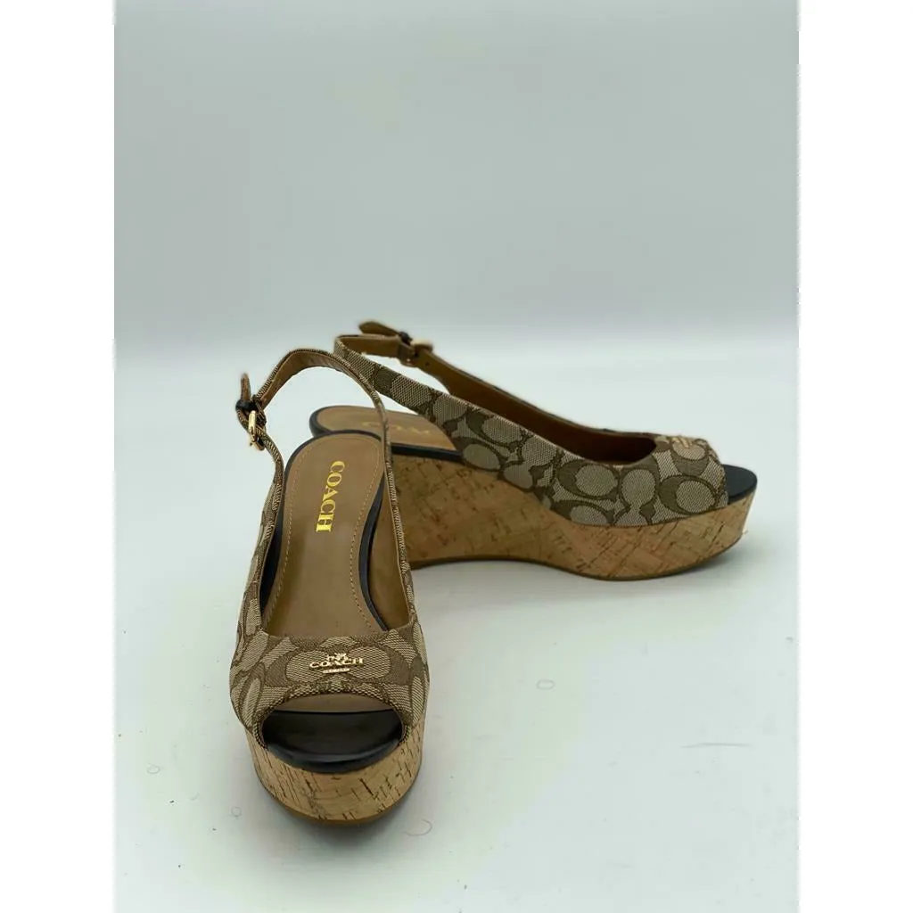 Coach Ferry Peep Open Toe Wedge Sandals Size 7B