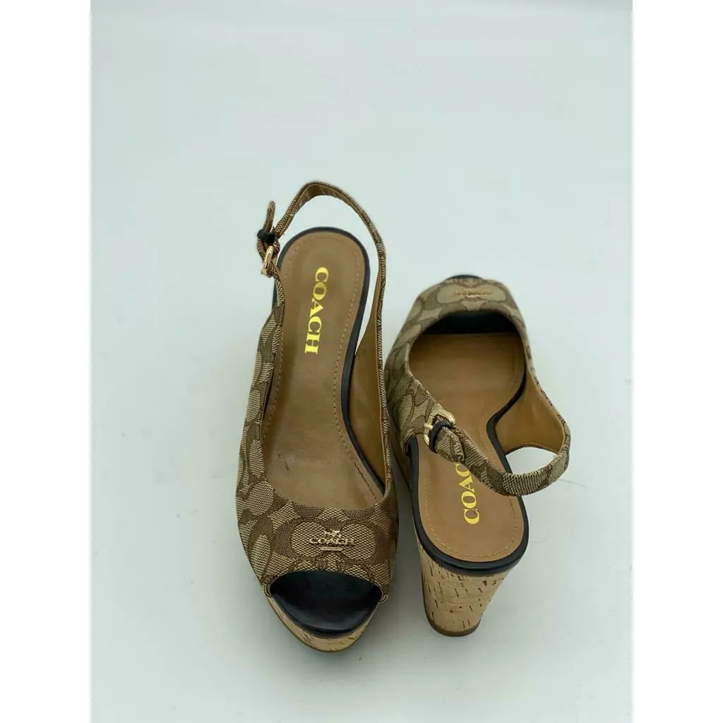 Coach Ferry Peep Open Toe Wedge Sandals Size 7B