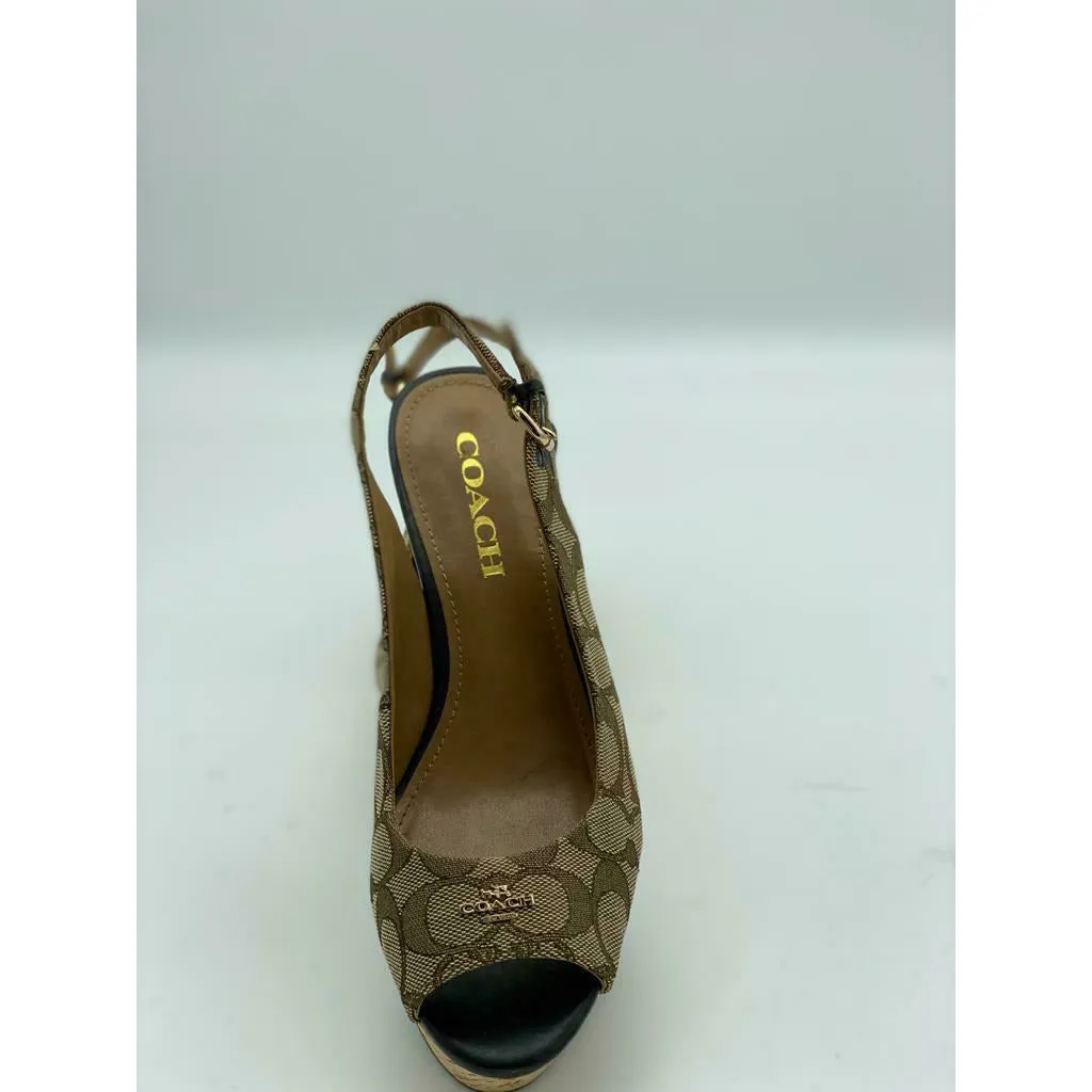 Coach Ferry Peep Open Toe Wedge Sandals Size 7B
