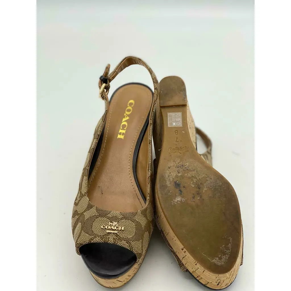 Coach Ferry Peep Open Toe Wedge Sandals Size 7B