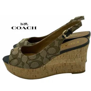Coach Ferry Peep Open Toe Wedge Sandals Size 7B