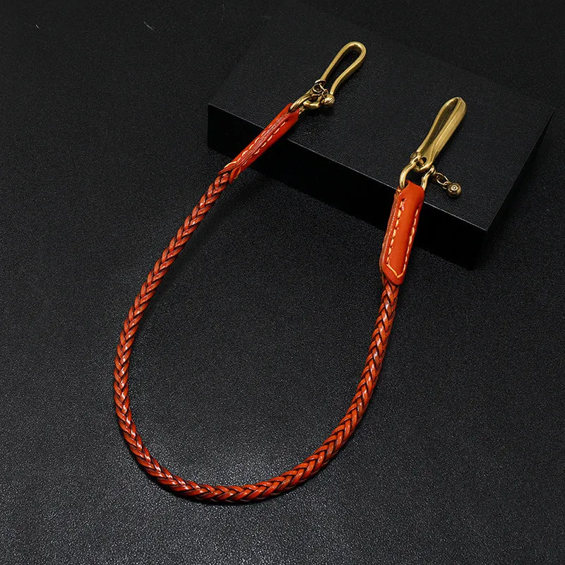 Coffee Leather Braided Biker Wallet Chains Handmade Leather Pants Chain For Men