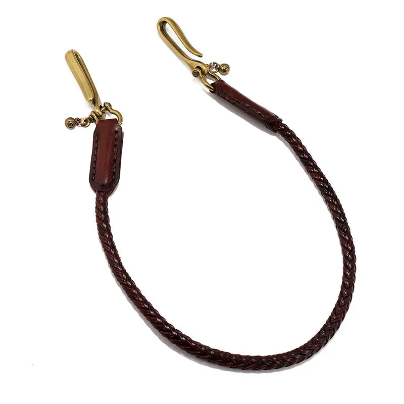 Coffee Leather Braided Biker Wallet Chains Handmade Leather Pants Chain For Men