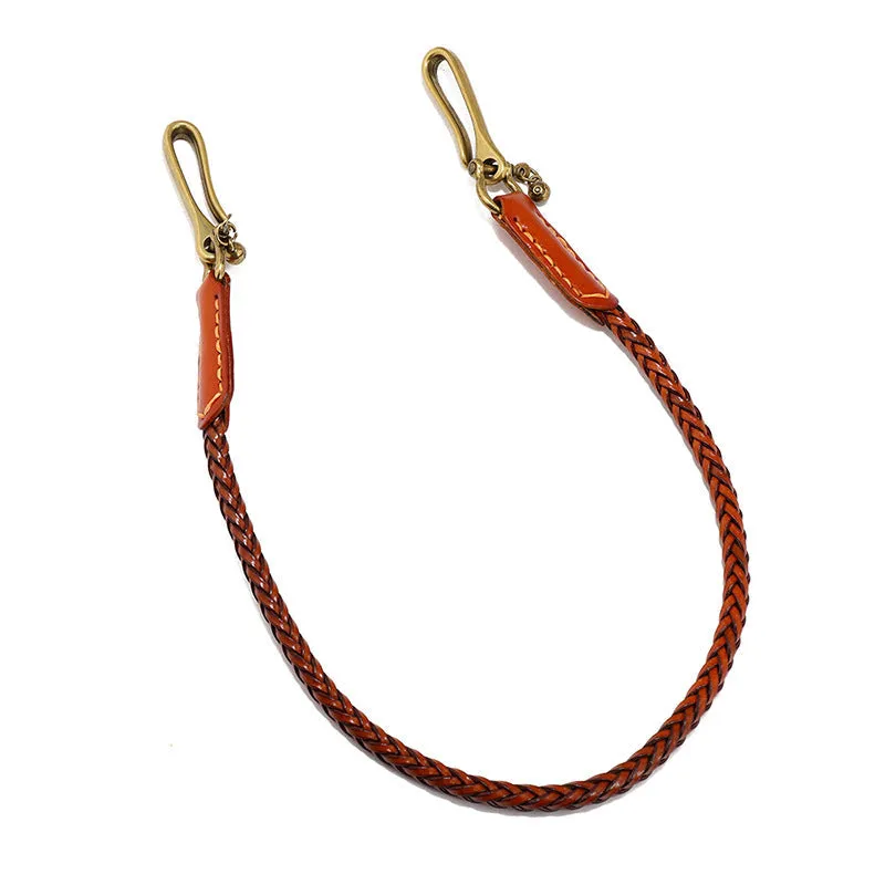 Coffee Leather Braided Biker Wallet Chains Handmade Leather Pants Chain For Men