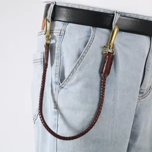 Coffee Leather Braided Biker Wallet Chains Handmade Leather Pants Chain For Men