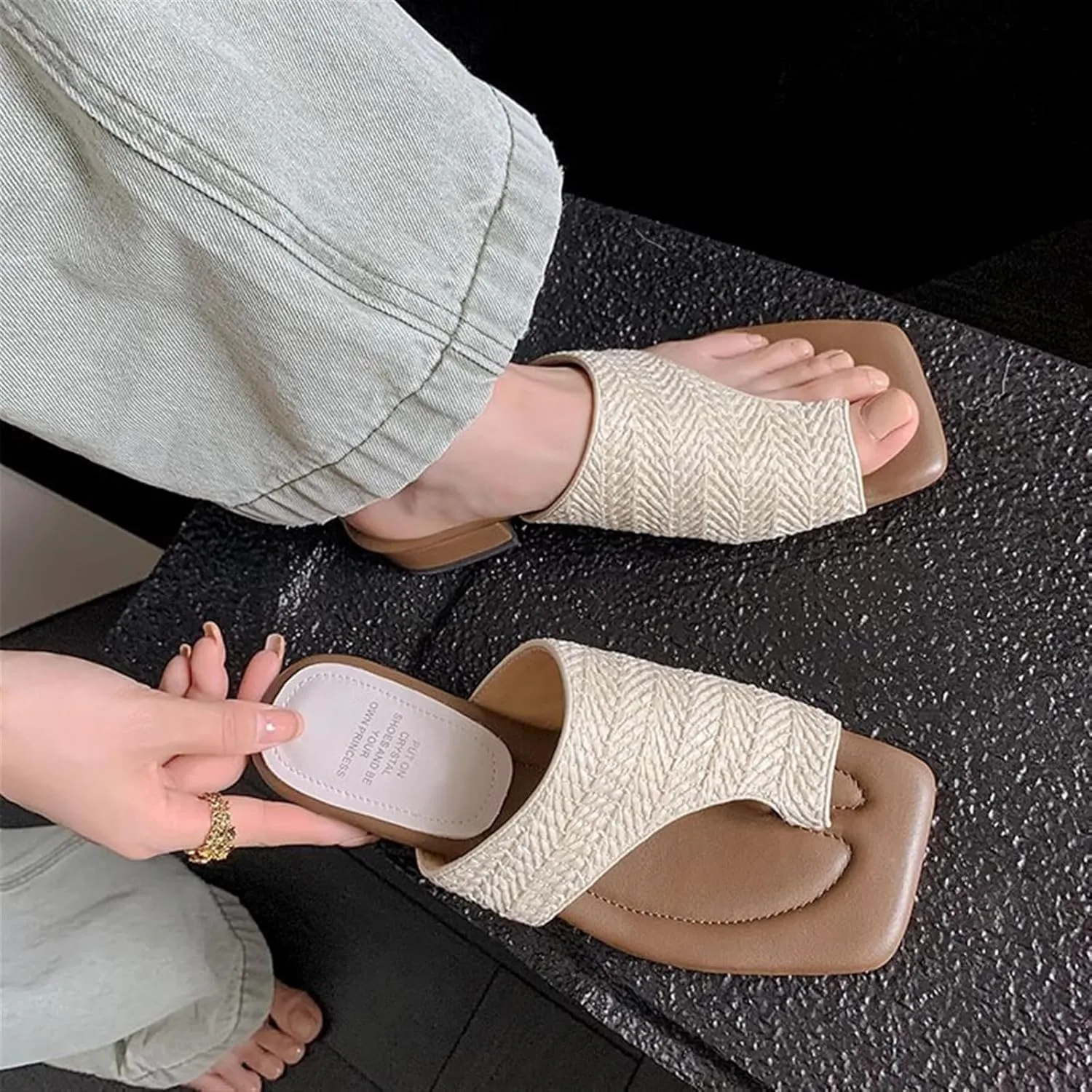 Comfortable Orthopedic Sandals, Women Fashion Retro Woven Slip-On Bunion Correction Sandals, Flat Heel Summer Casual Beach Shoes, for Big Toe Bone Correction Toe Arch Support