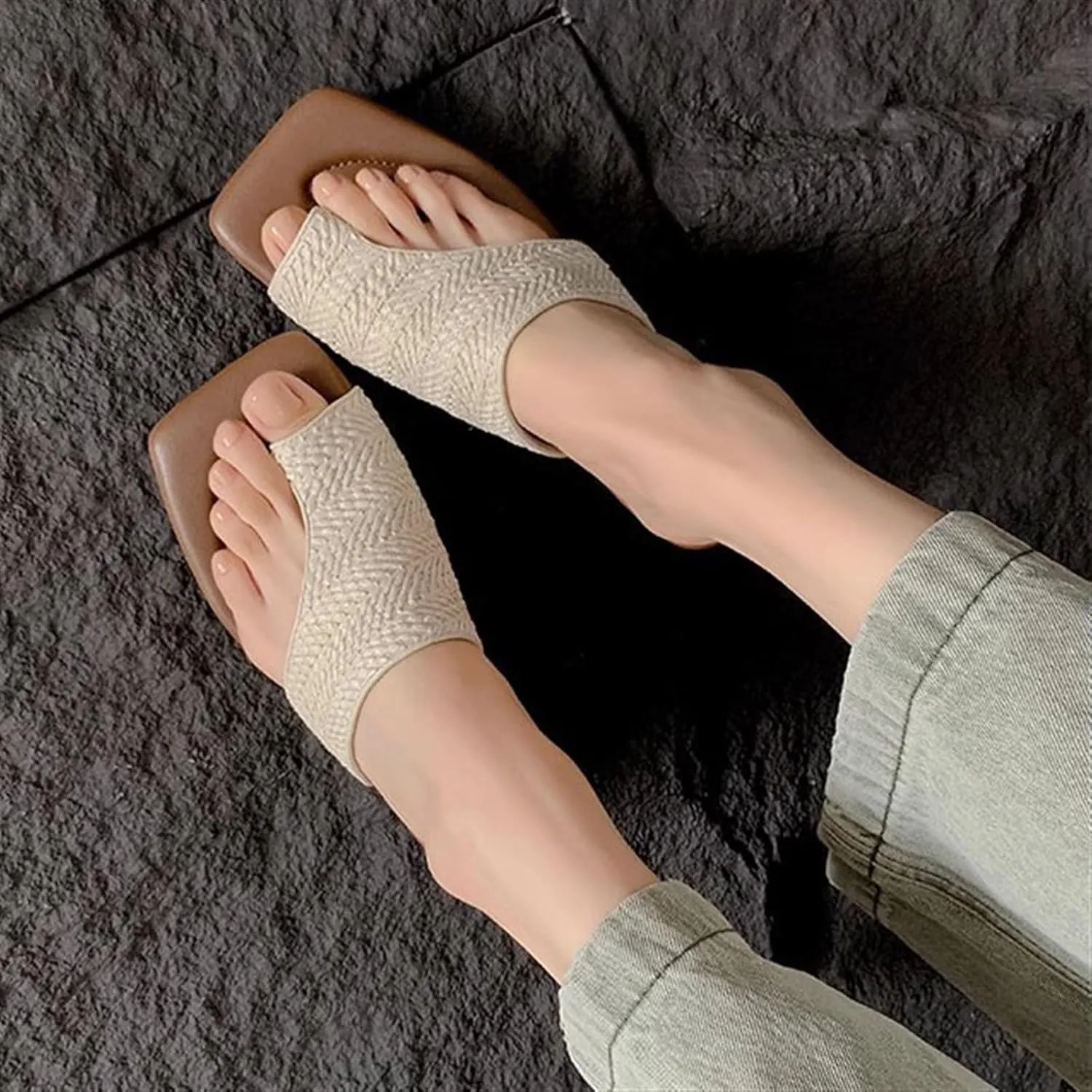 Comfortable Orthopedic Sandals, Women Fashion Retro Woven Slip-On Bunion Correction Sandals, Flat Heel Summer Casual Beach Shoes, for Big Toe Bone Correction Toe Arch Support