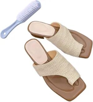 Comfortable Orthopedic Sandals, Women Fashion Retro Woven Slip-On Bunion Correction Sandals, Flat Heel Summer Casual Beach Shoes, for Big Toe Bone Correction Toe Arch Support