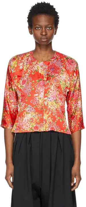 Comme des GarÃ§ons Comme des GarÃ§ons Red Satin Floral Blouse