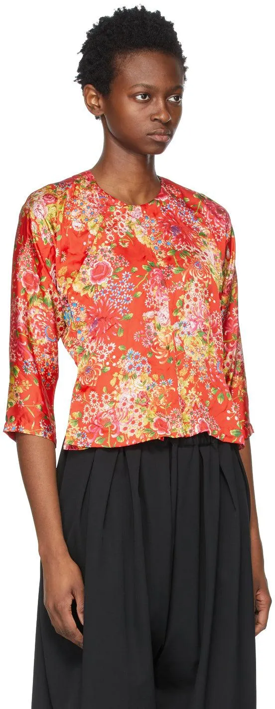 Comme des GarÃ§ons Comme des GarÃ§ons Red Satin Floral Blouse