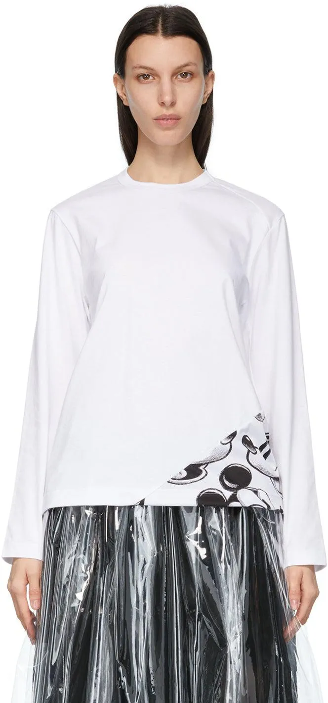 Comme des GarÃ§ons White Disney Edition Mickey Mouse Panel Long Sleeve T-Shirt