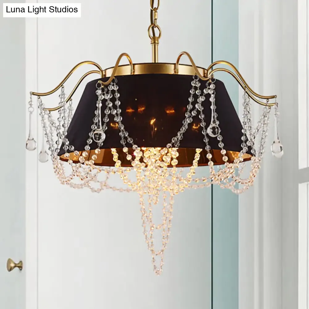 Contemporary Black Cone Pendant Ceiling Light with 4 Metal Chandelier Lights and Crystal Bead Accent
