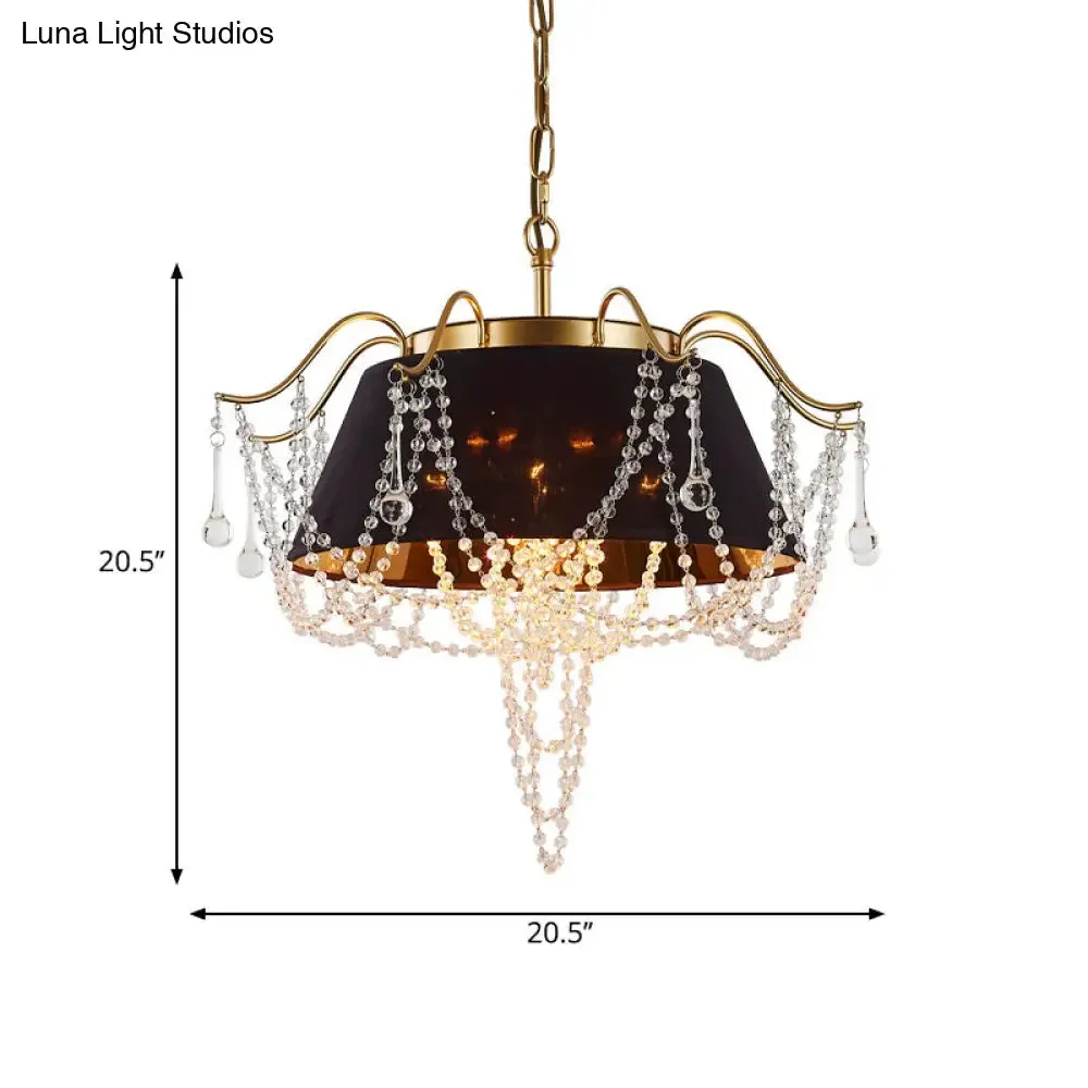 Contemporary Black Cone Pendant Ceiling Light with 4 Metal Chandelier Lights and Crystal Bead Accent
