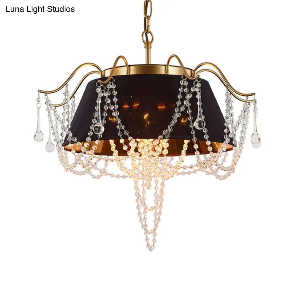 Contemporary Black Cone Pendant Ceiling Light with 4 Metal Chandelier Lights and Crystal Bead Accent