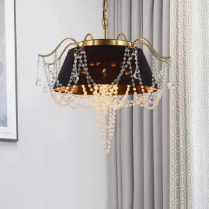 Contemporary Black Cone Pendant Ceiling Light with 4 Metal Chandelier Lights and Crystal Bead Accent