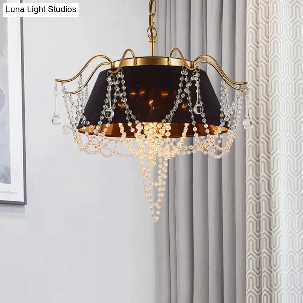 Contemporary Black Cone Pendant Ceiling Light with 4 Metal Chandelier Lights and Crystal Bead Accent