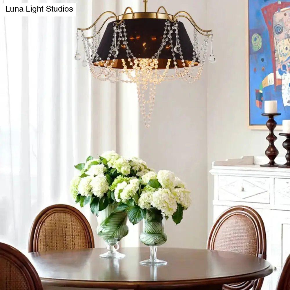Contemporary Black Cone Pendant Ceiling Light with 4 Metal Chandelier Lights and Crystal Bead Accent