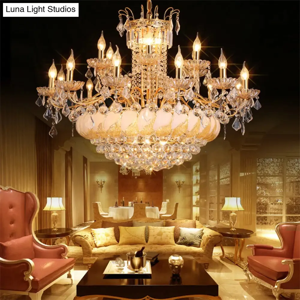 Contemporary Crystal Ball Chandelier – 14/20 Head Cascading Pendant Light for Living Room Ceiling, 23.5"/31.5" Width