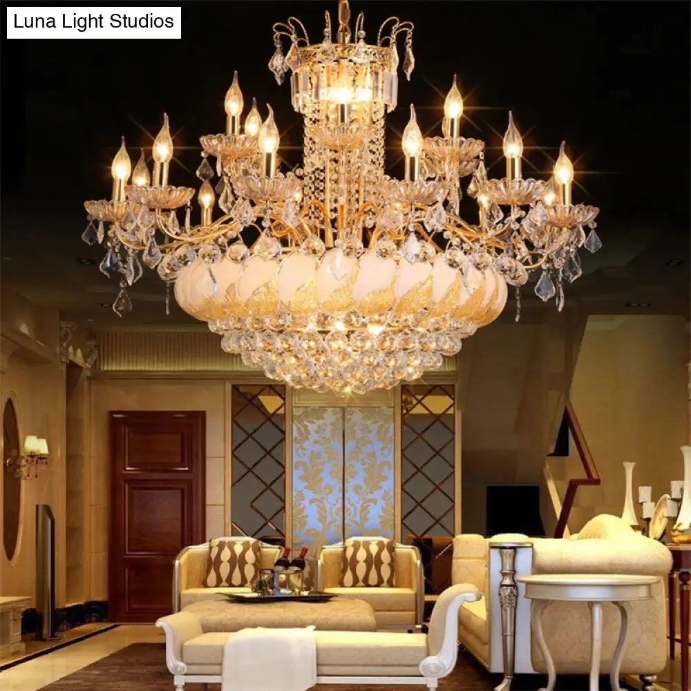 Contemporary Crystal Ball Chandelier – 14/20 Head Cascading Pendant Light for Living Room Ceiling, 23.5"/31.5" Width