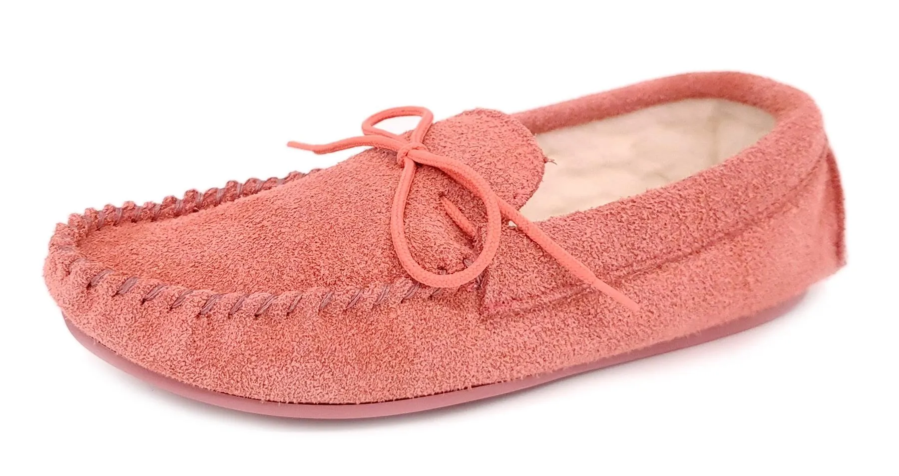 Coopers Suede Wool Lined Ladies Pink Moccasin Slippers Made In England