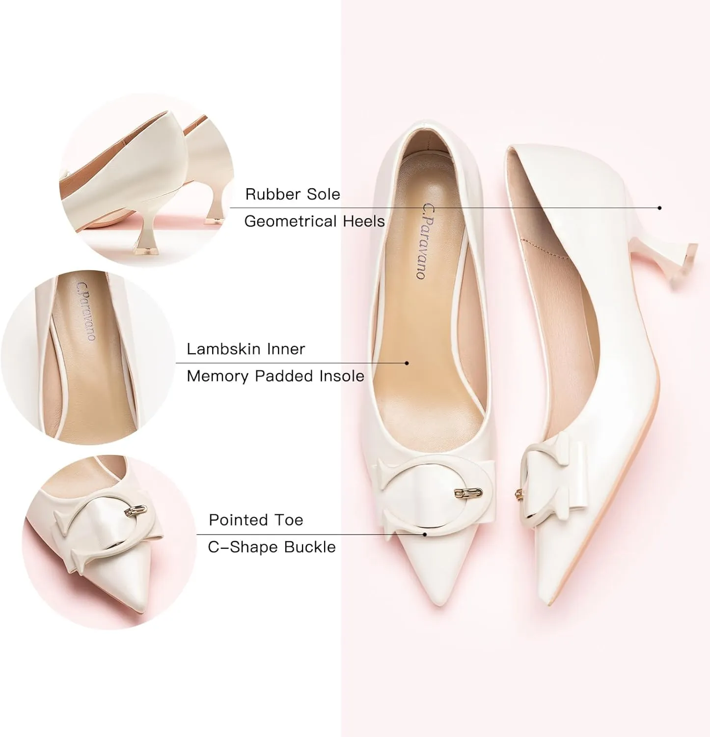 C.Paravano Women's Pumps | Low Heel Designer Shoes | Kitten Heels Womens Short Heels | Leather Pumps