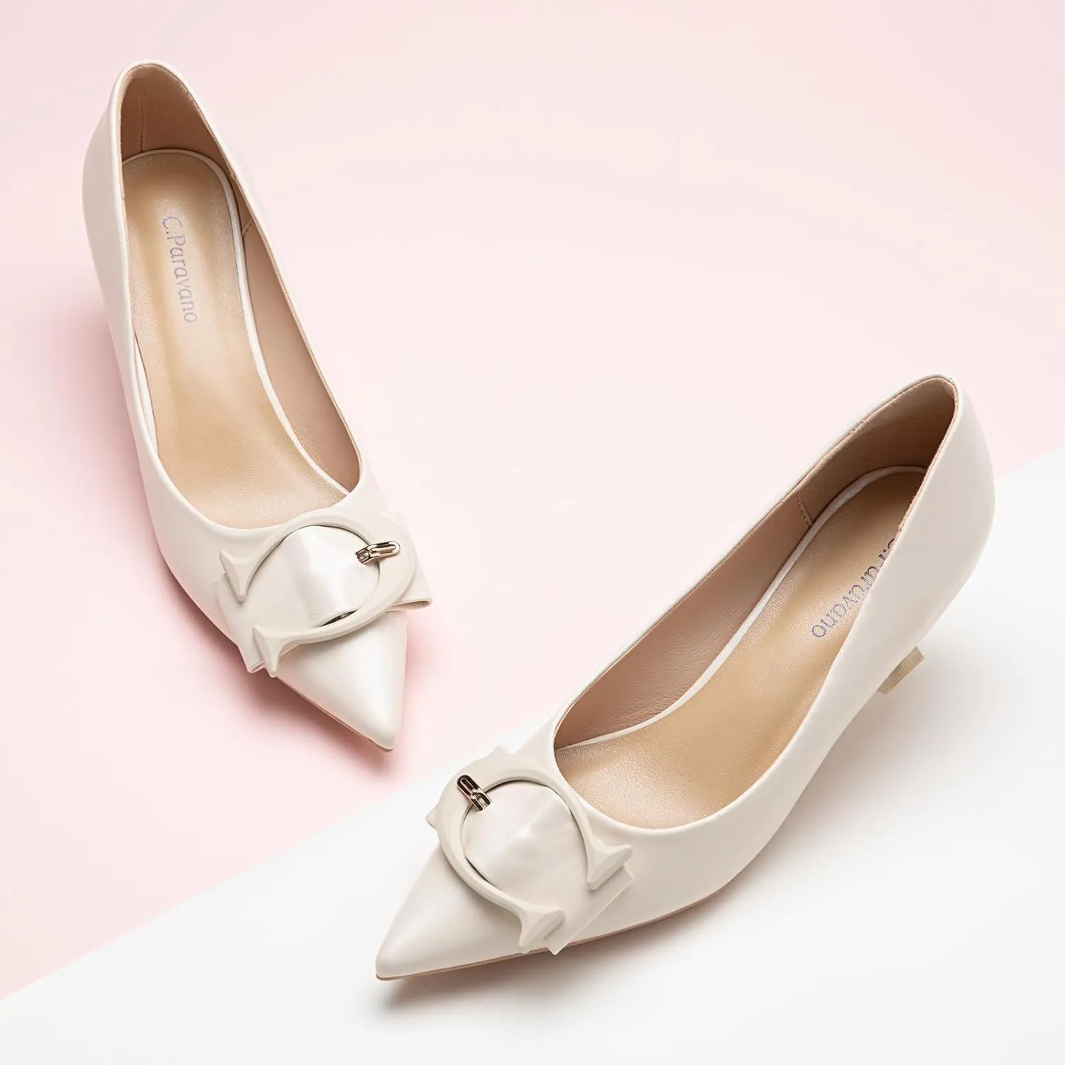C.Paravano Women's Pumps | Low Heel Designer Shoes | Kitten Heels Womens Short Heels | Leather Pumps