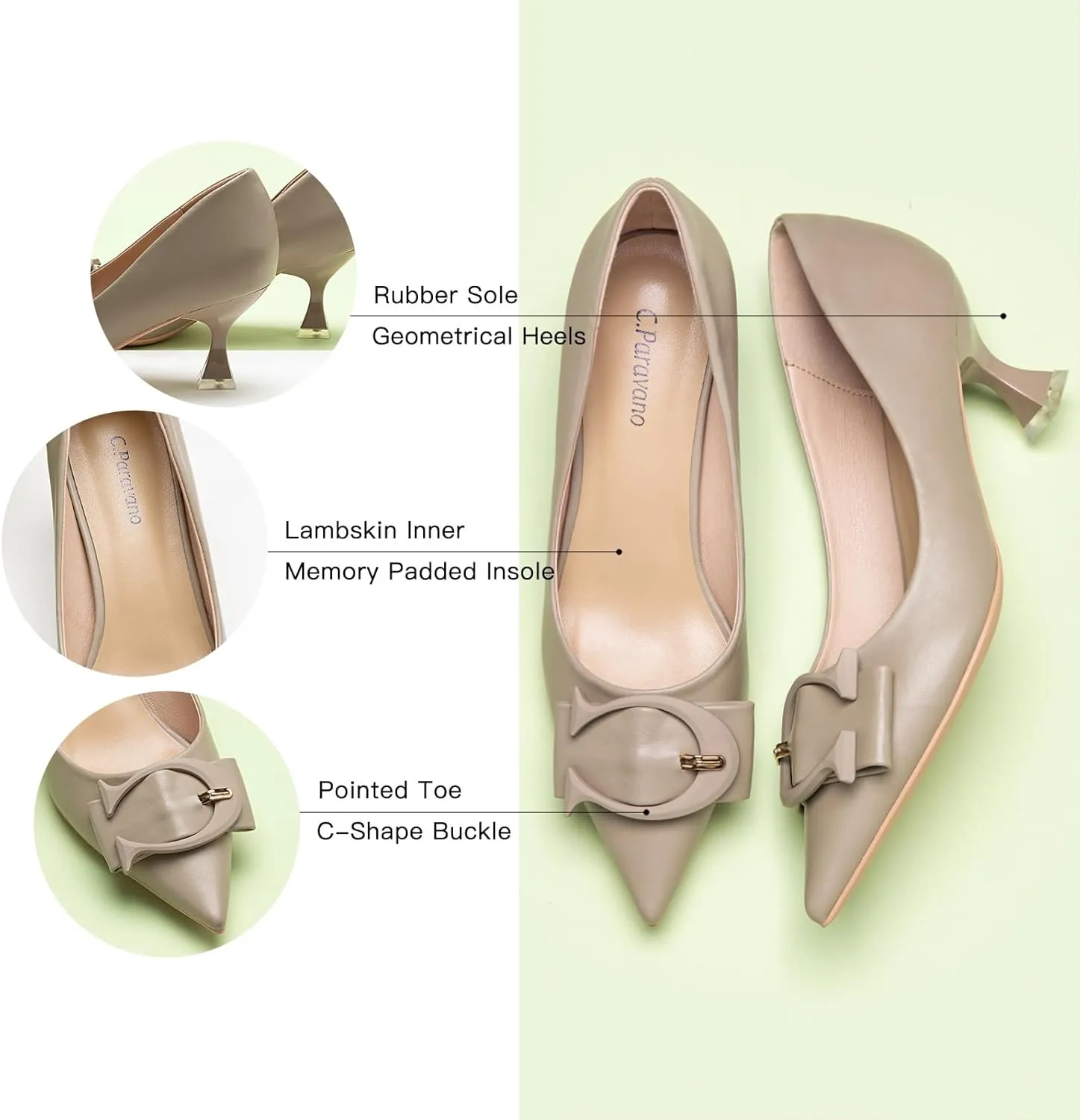 C.Paravano Women's Pumps | Low Heel Designer Shoes | Kitten Heels Womens Short Heels | Leather Pumps