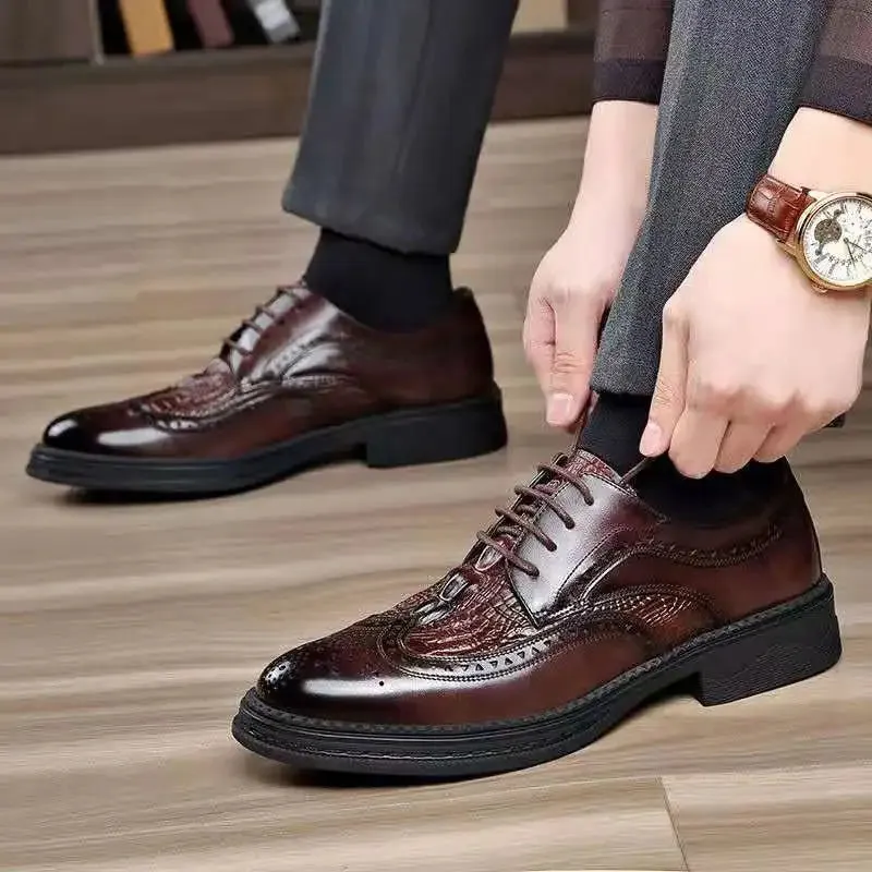 Crocodile Skin Pattern Genuine Leather Dress Shoes