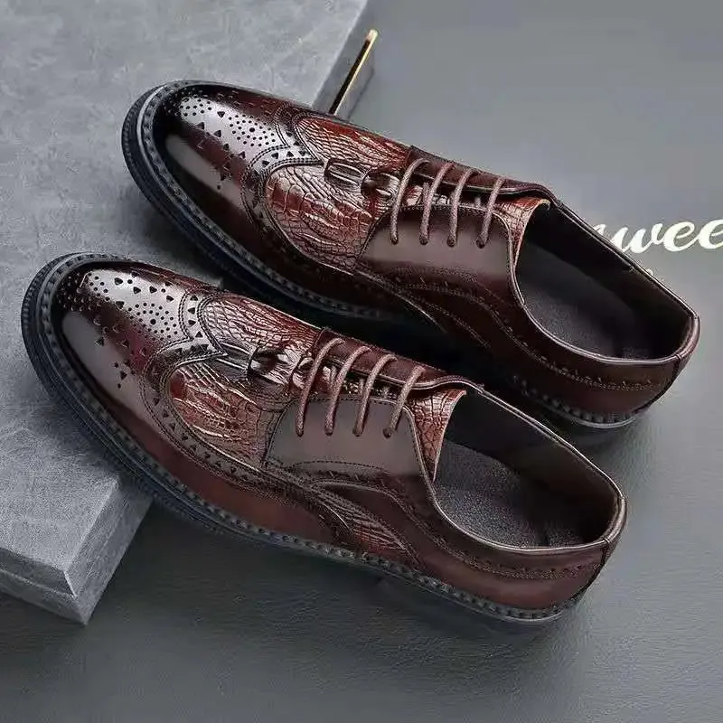 Crocodile Skin Pattern Genuine Leather Dress Shoes