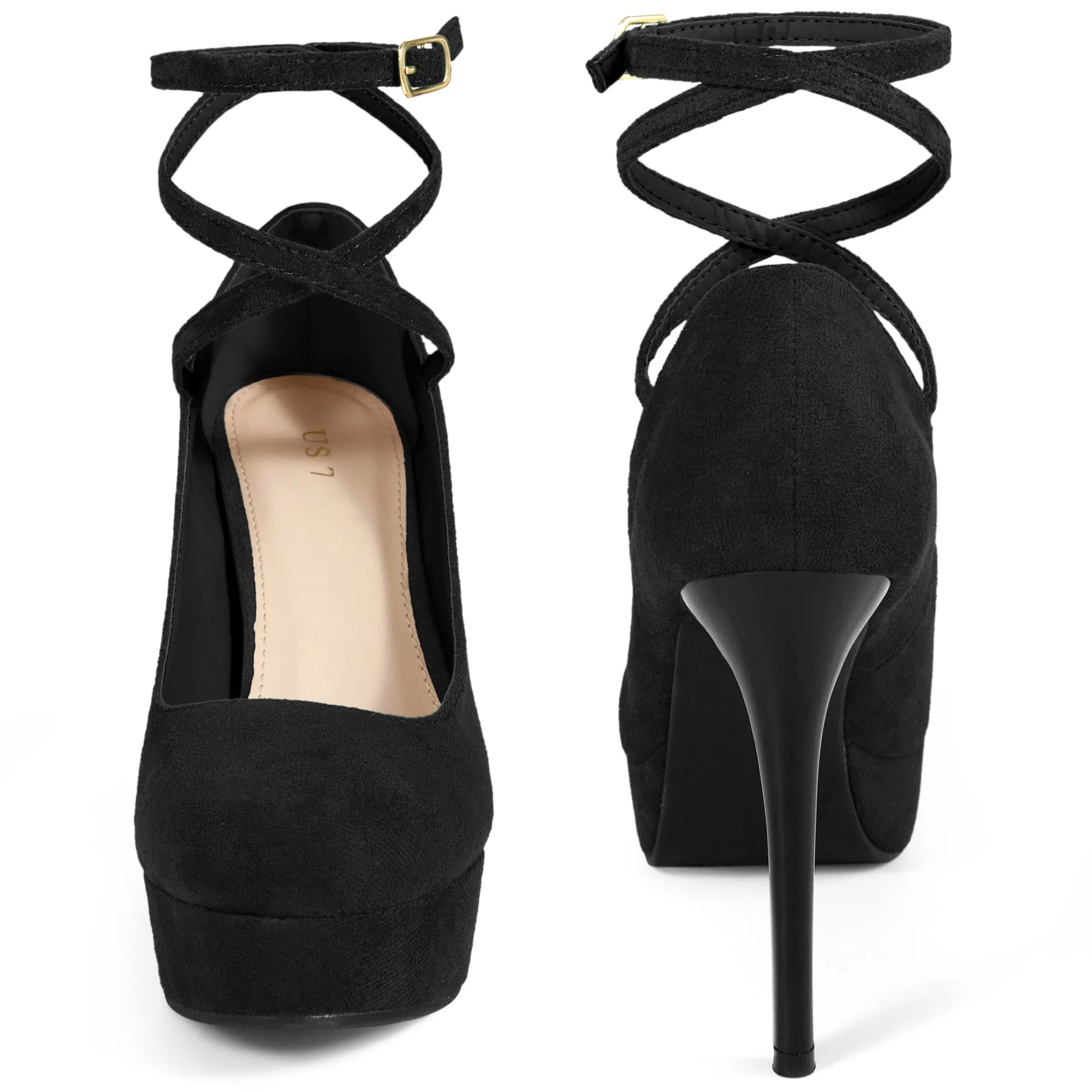 Cross Lace Up Stiletto Heels Platform Pumps for Women