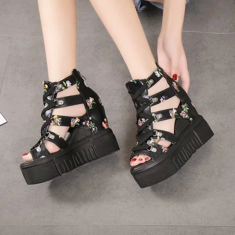 Dana Floral Platform Heeled Sandals