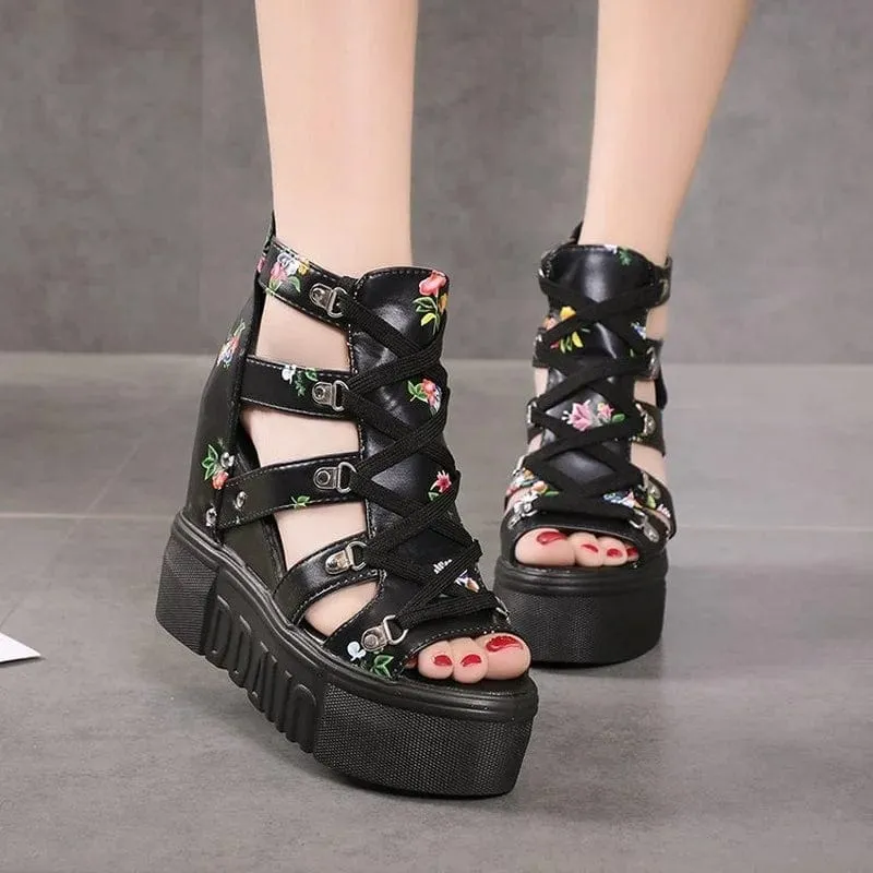 Dana Floral Platform Heeled Sandals