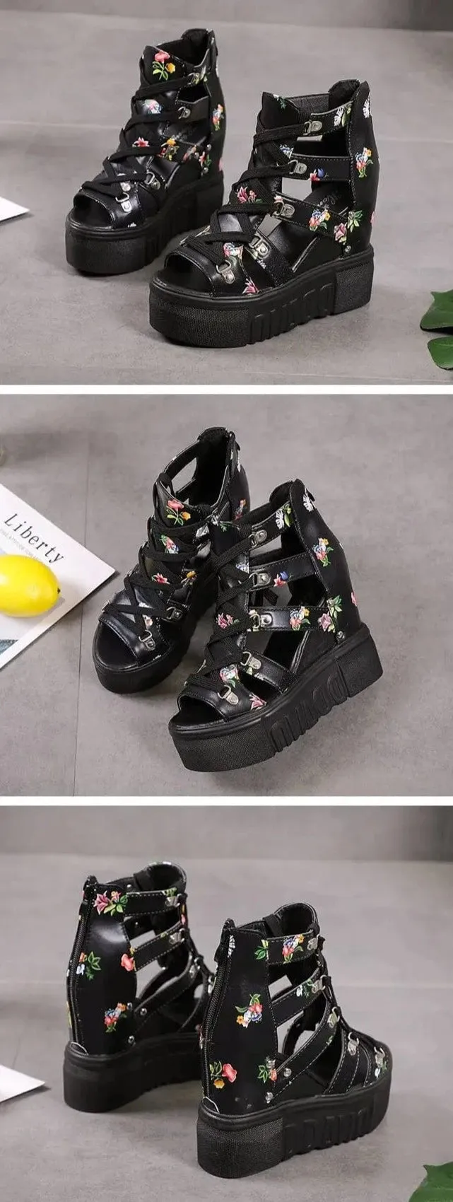 Dana Floral Platform Heeled Sandals