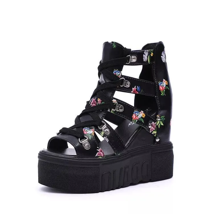 Dana Floral Platform Heeled Sandals