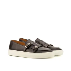 DapperFam Riviera in Black Men's Italian Croco Embossed Leather Monk Sneaker