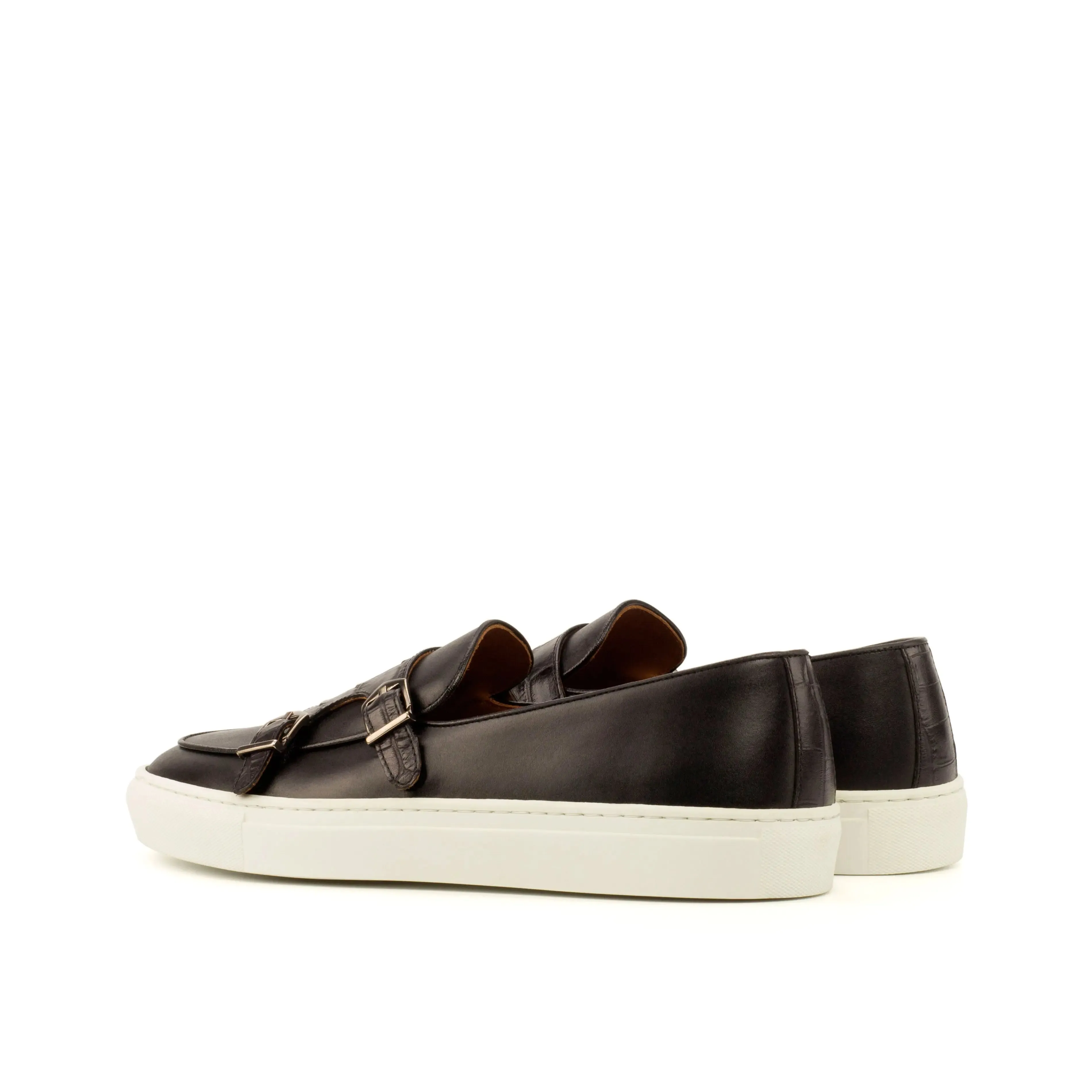 DapperFam Riviera in Black Men's Italian Croco Embossed Leather Monk Sneaker