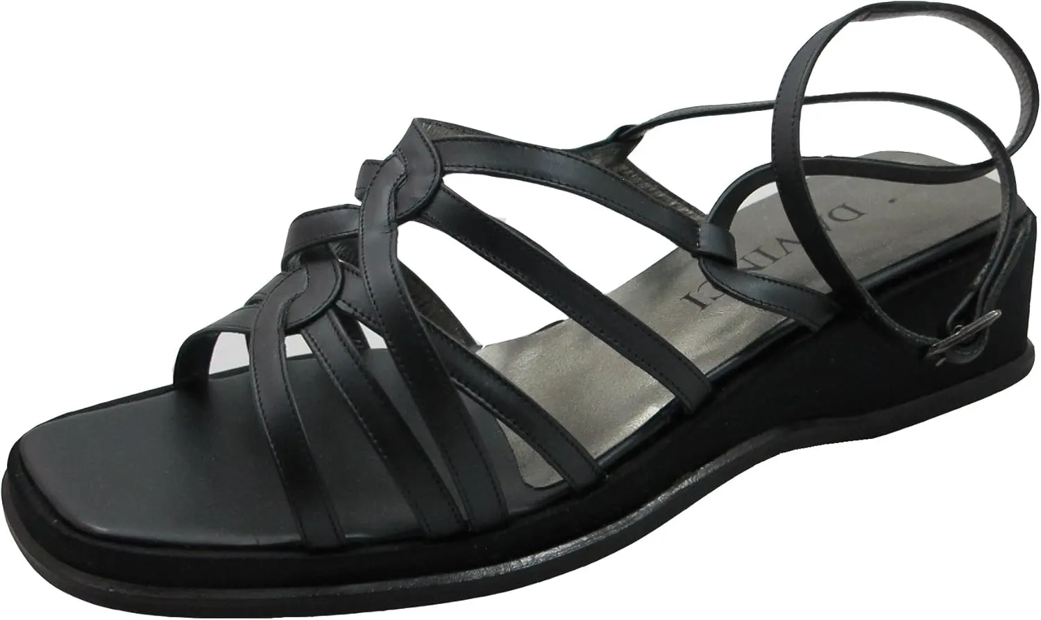 DA'VINCI Italian Designer Strappy Flat Sandal, Black Size 36.5