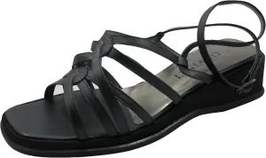 DA'VINCI Italian Designer Strappy Flat Sandal, Black Size 36.5