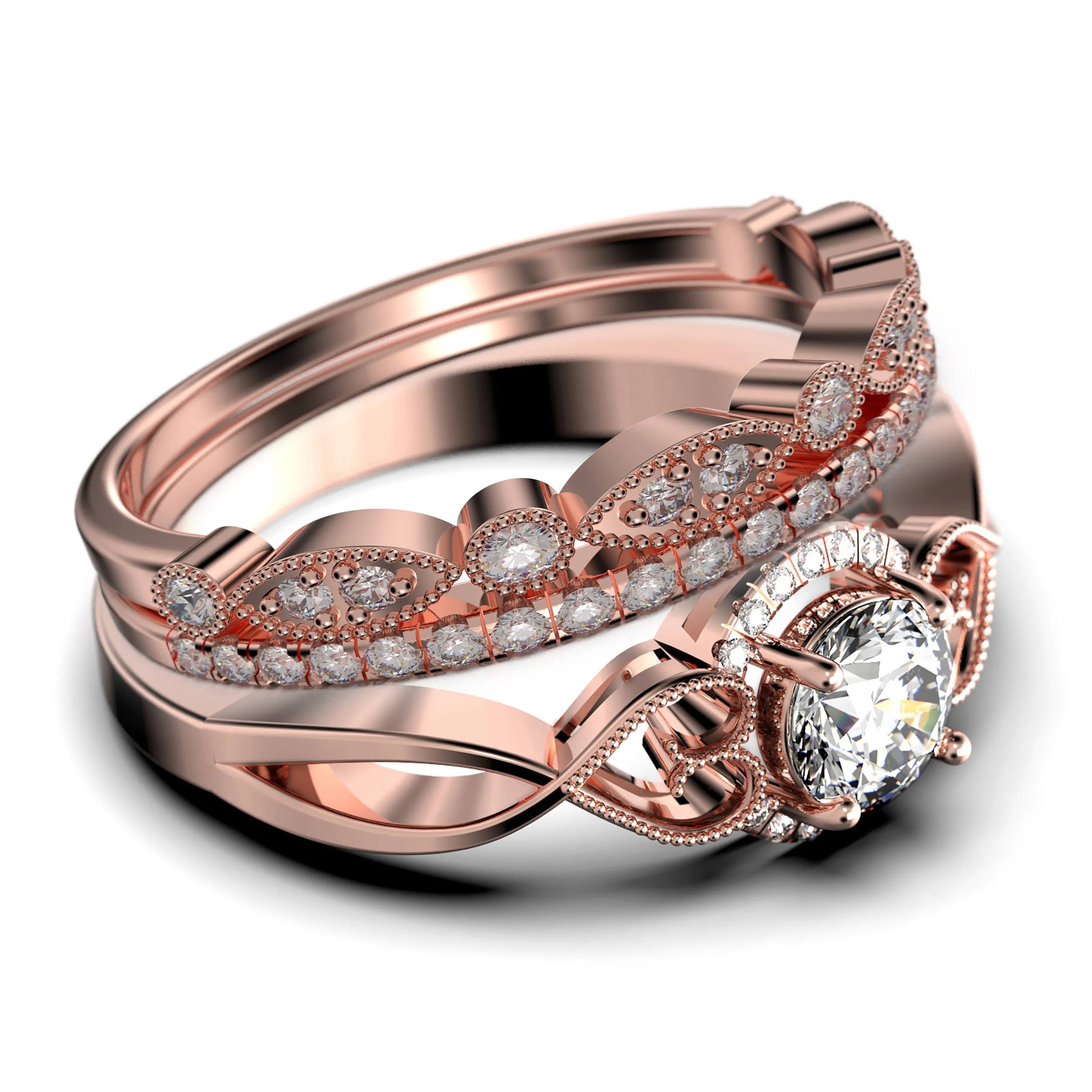Dazzling 
Half Halo 2.25 Carat Round Cut Diamond Moissanite Engagement Ring Wedding Ring in 10k/14k/18k Solid Gold, Gift For Her, Promise Ring, Anniversary Ring, Trio Set, Matching Band