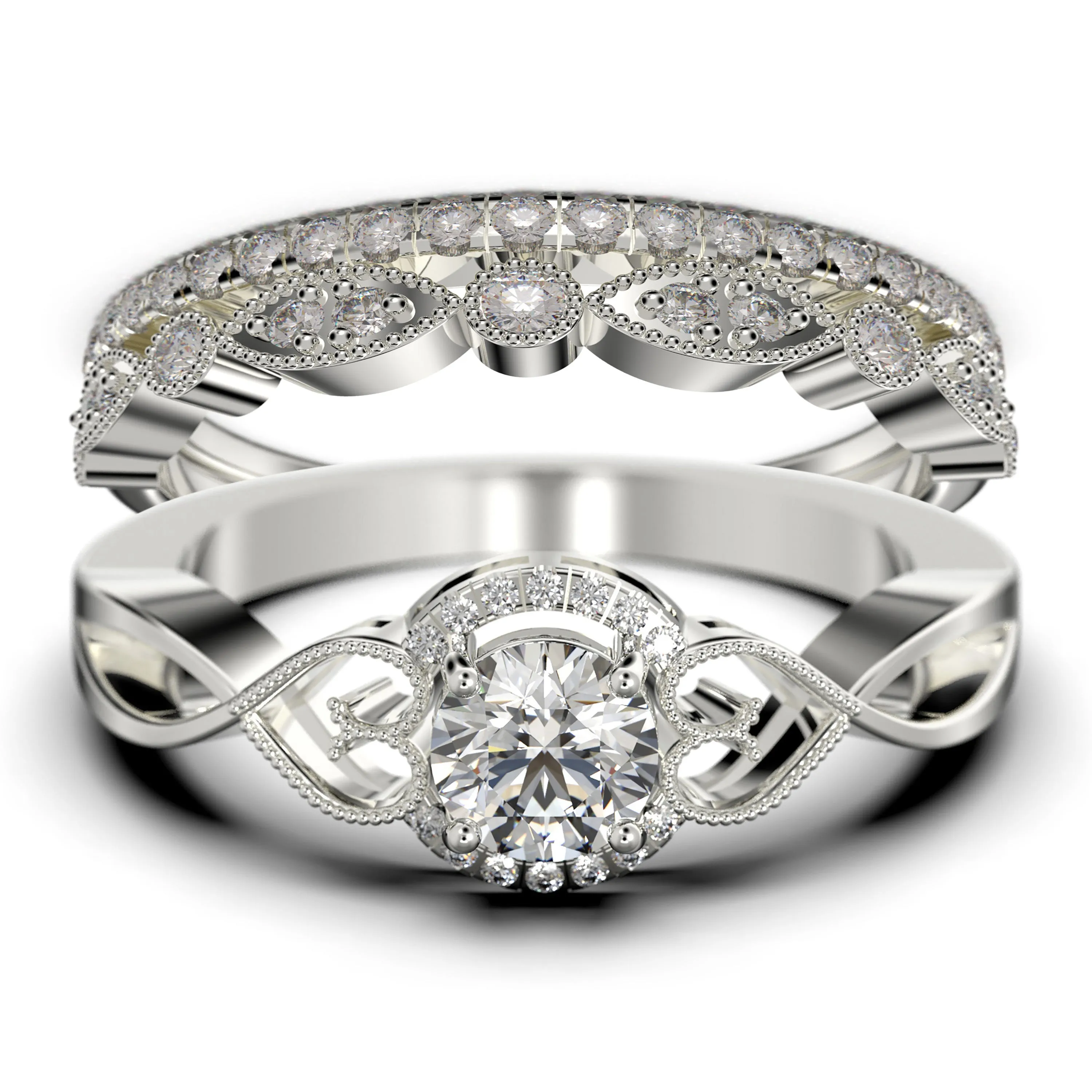 Dazzling 
Half Halo 2.25 Carat Round Cut Diamond Moissanite Engagement Ring Wedding Ring in 10k/14k/18k Solid Gold, Gift For Her, Promise Ring, Anniversary Ring, Trio Set, Matching Band