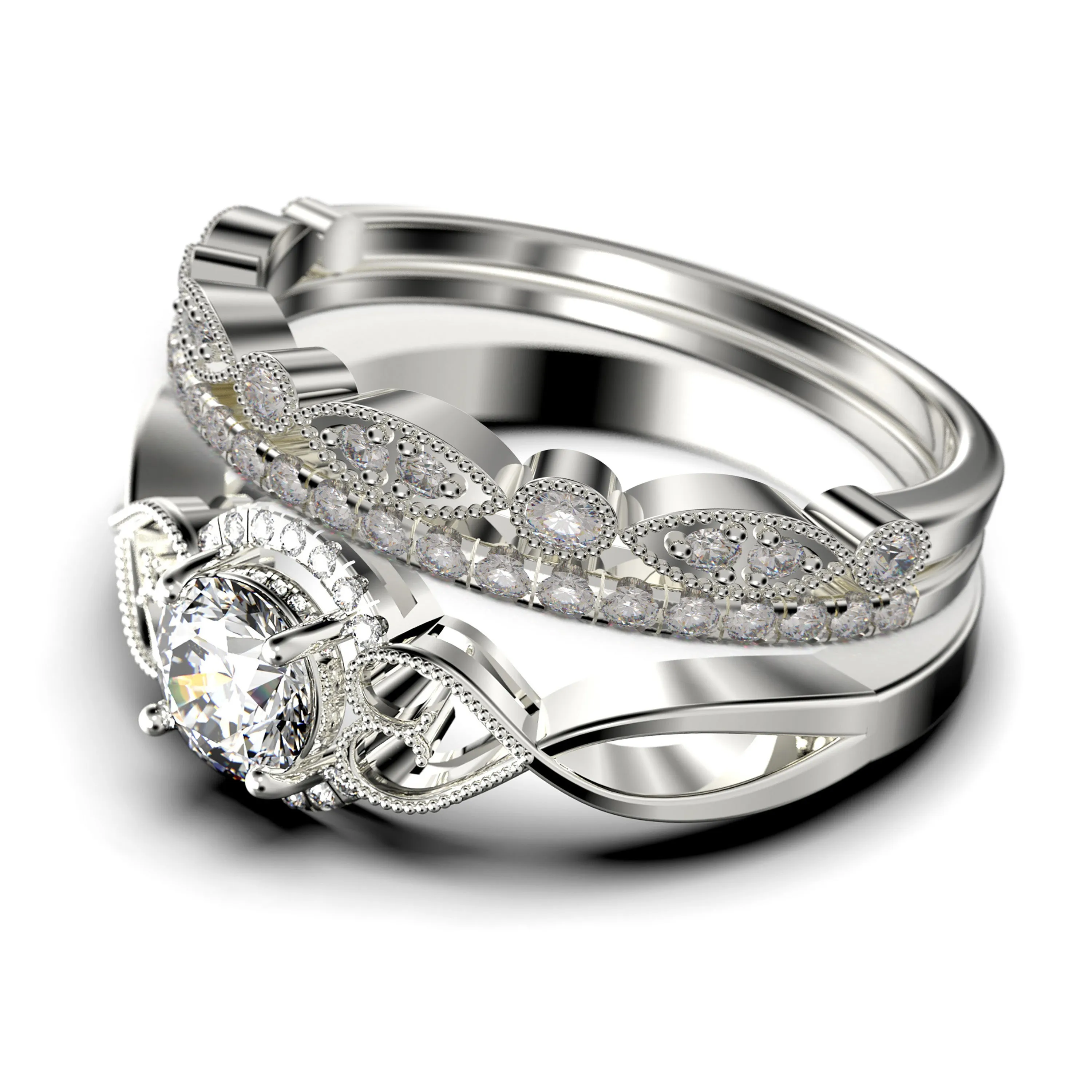 Dazzling 
Half Halo 2.25 Carat Round Cut Diamond Moissanite Engagement Ring Wedding Ring in 10k/14k/18k Solid Gold, Gift For Her, Promise Ring, Anniversary Ring, Trio Set, Matching Band