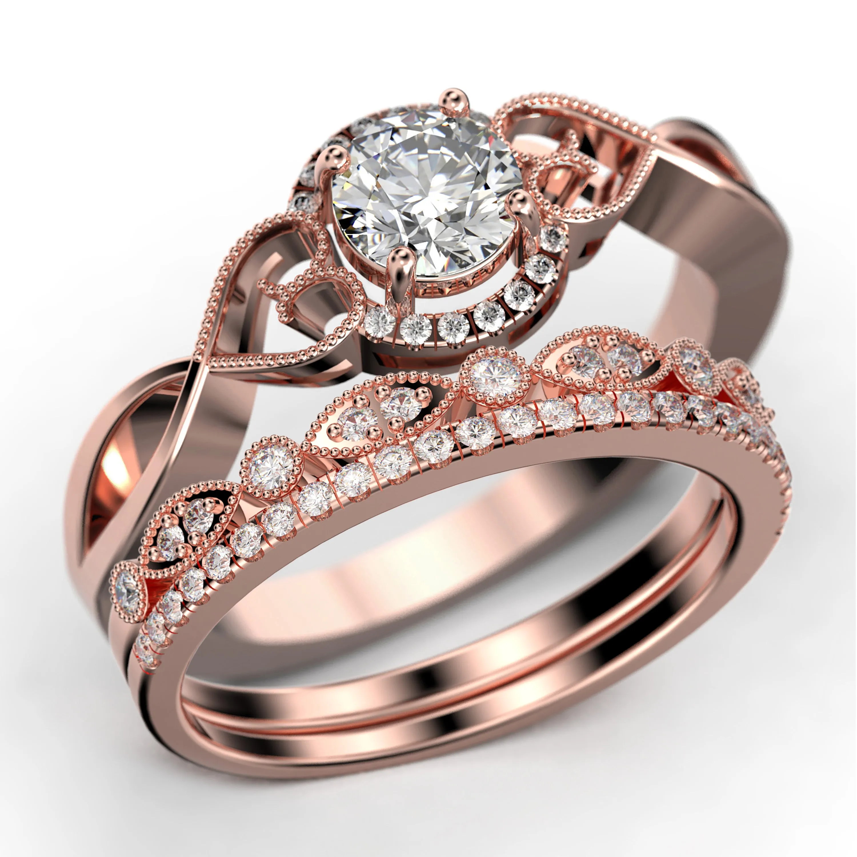 Dazzling 
Half Halo 2.25 Carat Round Cut Diamond Moissanite Engagement Ring Wedding Ring in 10k/14k/18k Solid Gold, Gift For Her, Promise Ring, Anniversary Ring, Trio Set, Matching Band