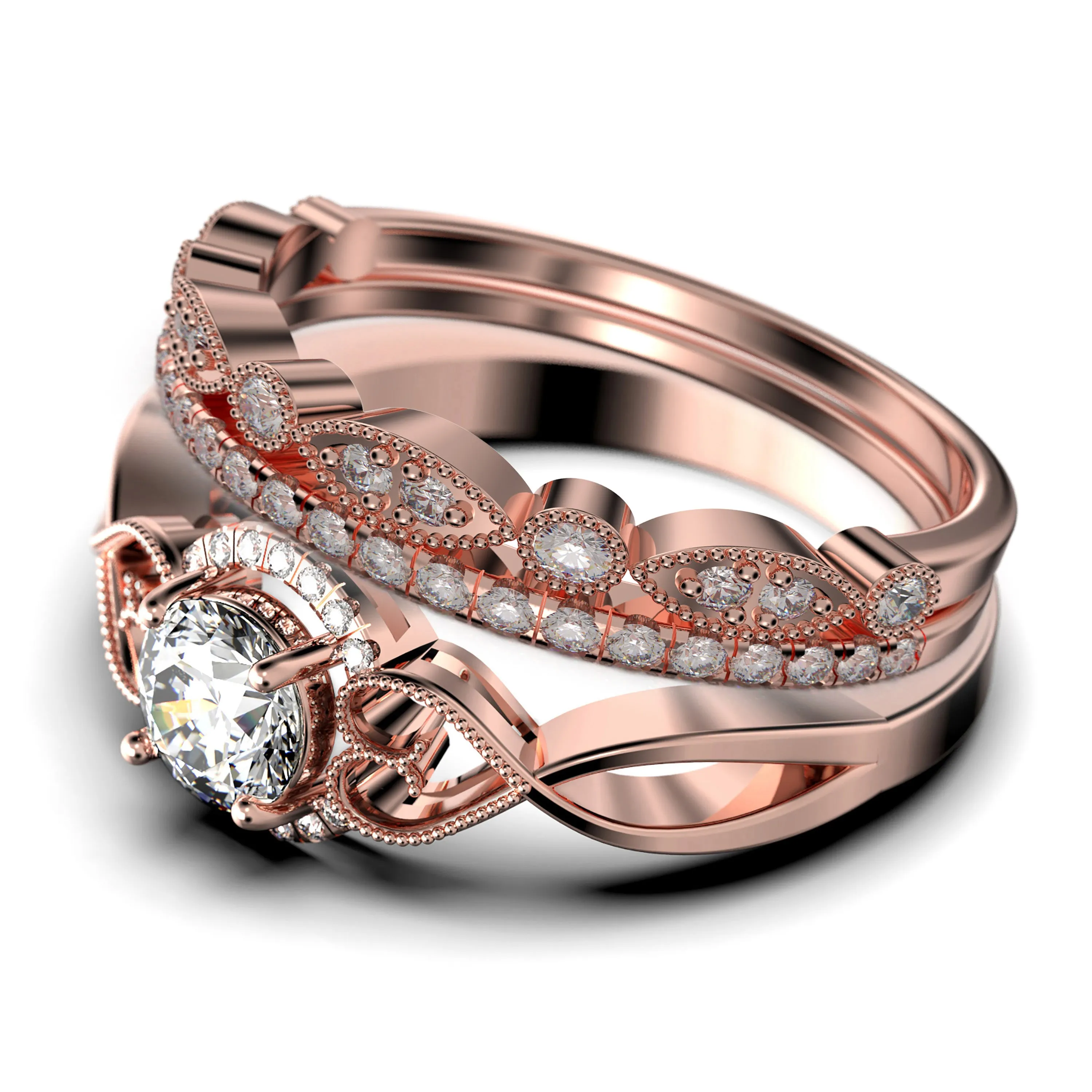 Dazzling 
Half Halo 2.25 Carat Round Cut Diamond Moissanite Engagement Ring Wedding Ring in 10k/14k/18k Solid Gold, Gift For Her, Promise Ring, Anniversary Ring, Trio Set, Matching Band