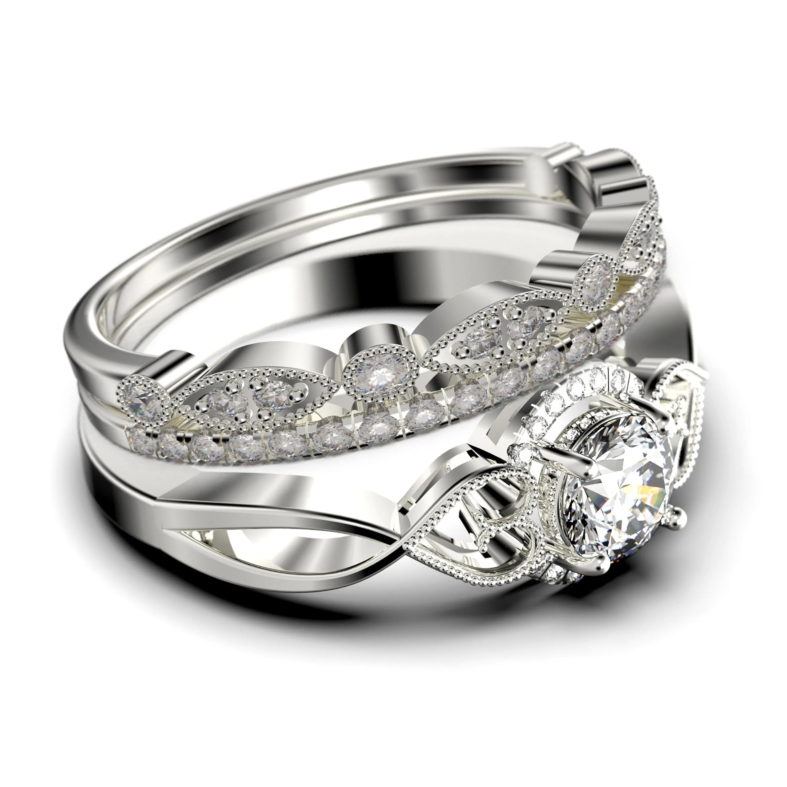 Dazzling 
Half Halo 2.25 Carat Round Cut Diamond Moissanite Engagement Ring Wedding Ring in 10k/14k/18k Solid Gold, Gift For Her, Promise Ring, Anniversary Ring, Trio Set, Matching Band