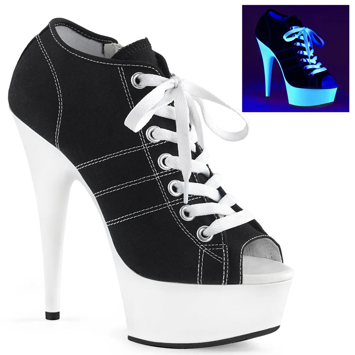 DELIGHT-600SK-01 Pleaser Black Canvas Sexy Platform Shoes (Pole Dancing Heels)