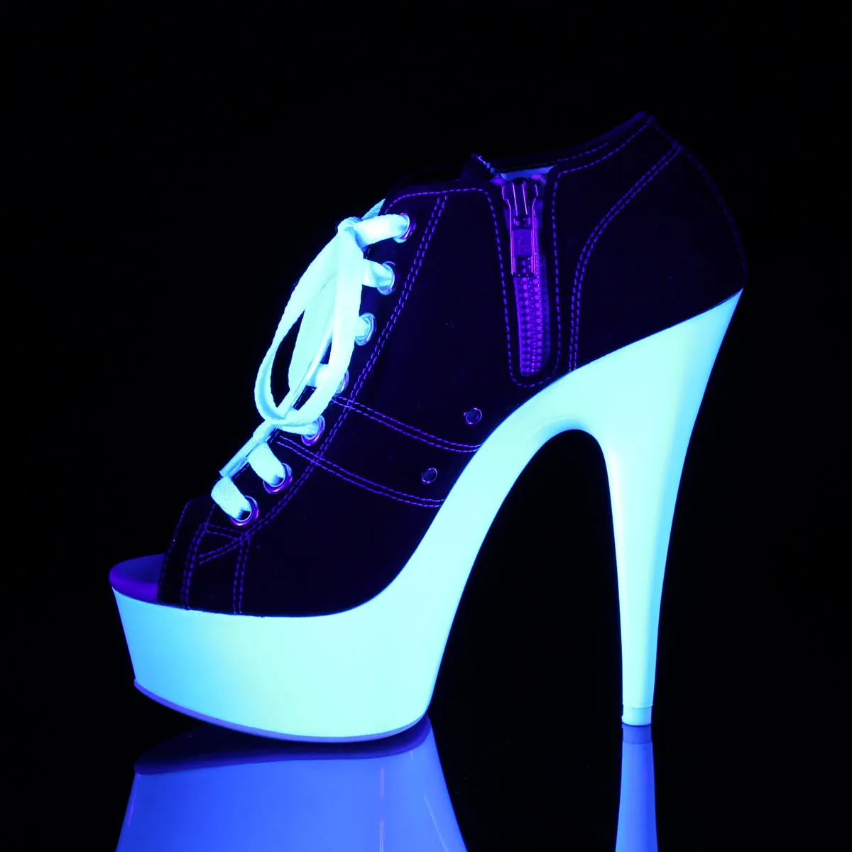 DELIGHT-600SK-01 Pleaser Black Canvas Sexy Platform Shoes (Pole Dancing Heels)