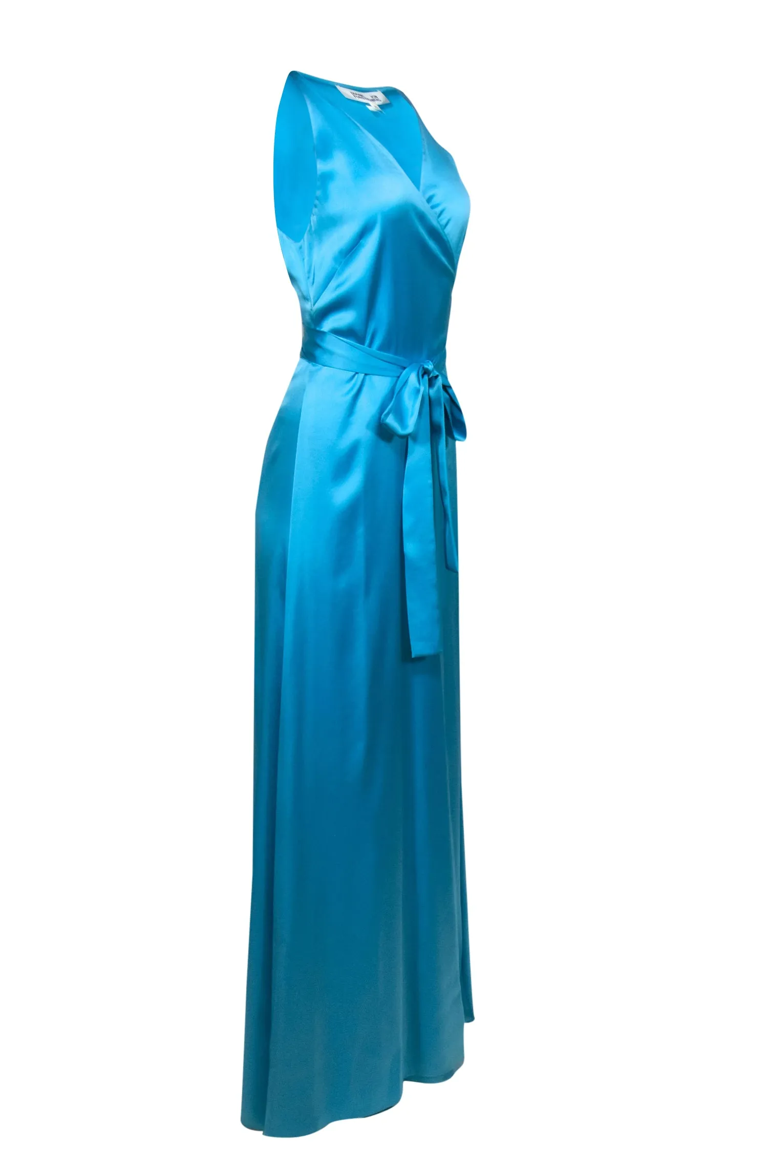 Diane von Furstenberg - Caribbean Blue "Pacific" Satin Wrap Gown Sz 10