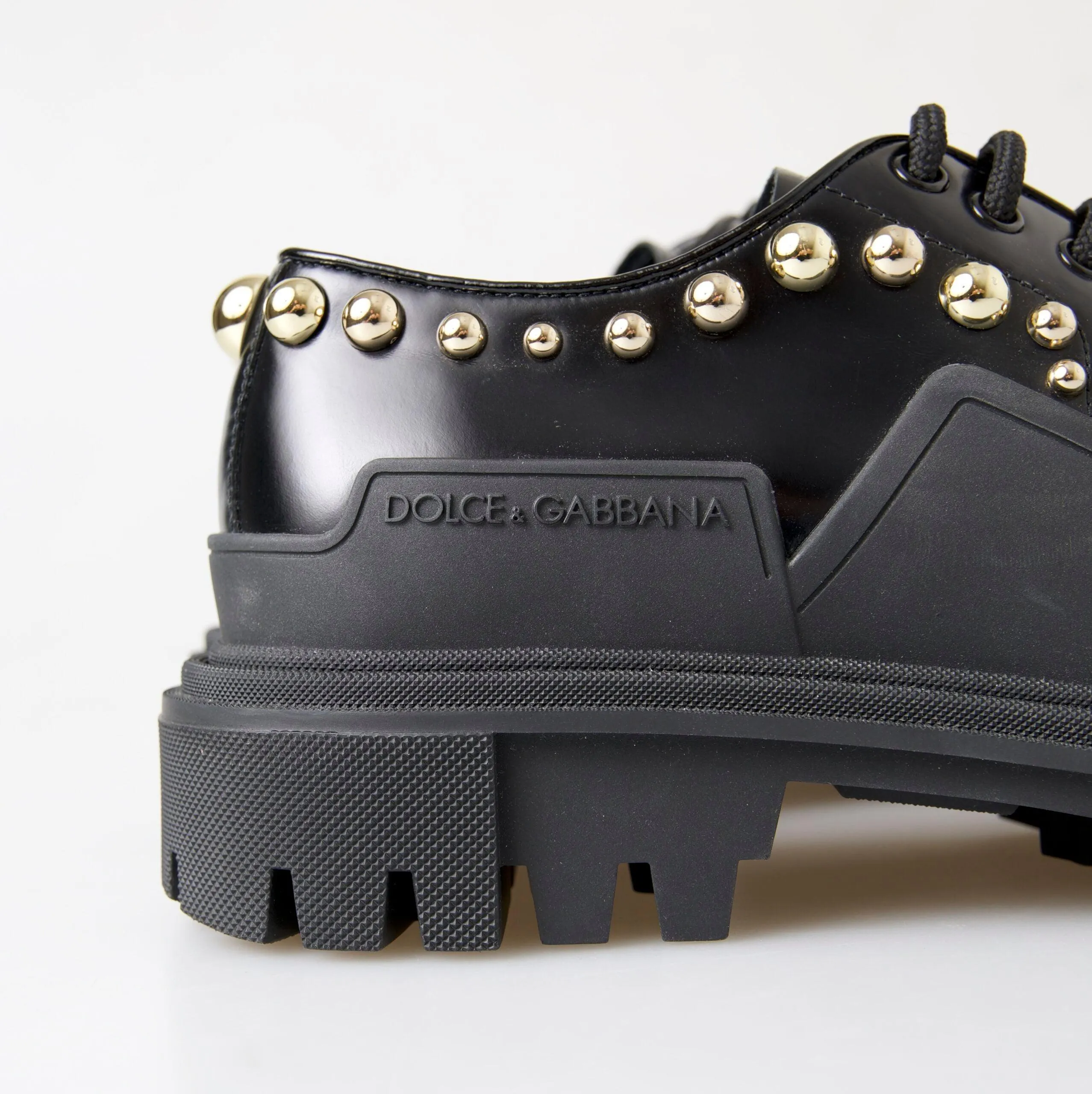 Dolce & Gabbana Black Leather Faux Pearl Studded Shoes