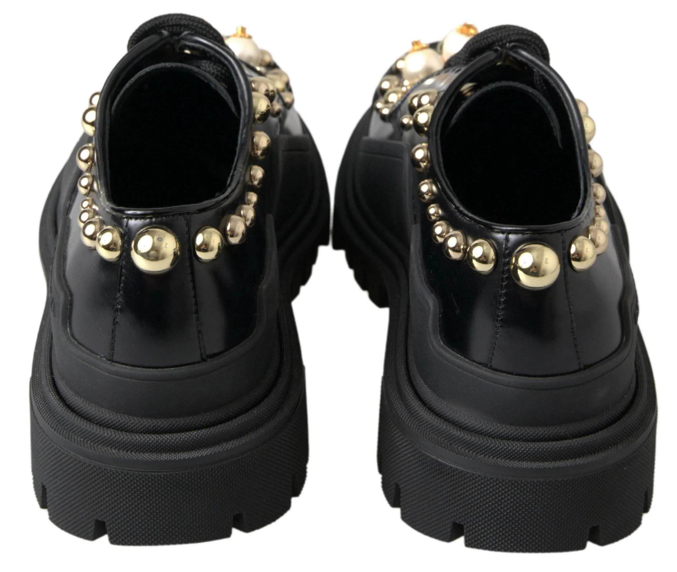 Dolce & Gabbana Black Leather Faux Pearl Studded Shoes