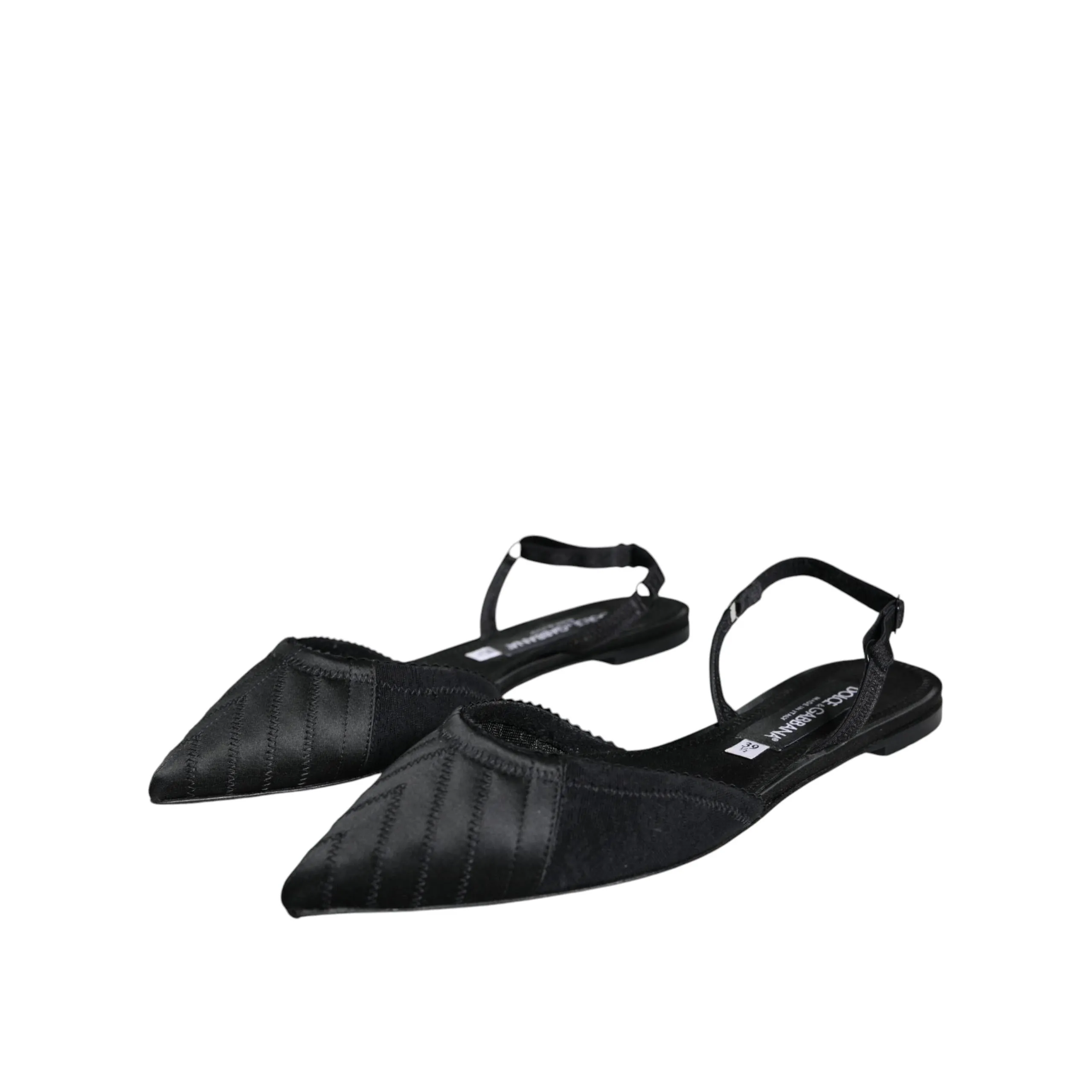 Dolce & Gabbana Black Satin Flats Slingback Sandals Shoes